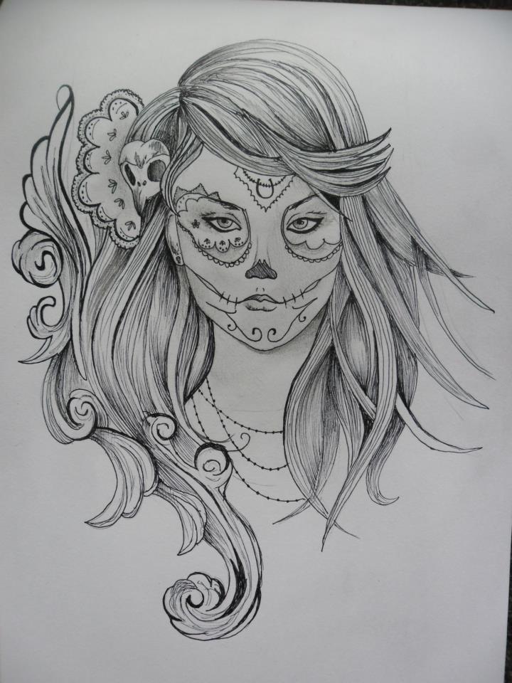 sugar skull girl drawing