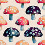repeatable pattern of colourful mushrooms