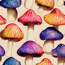 repeatable pattern of colourful mushrooms