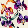 repeatable pattern of colourful orchids