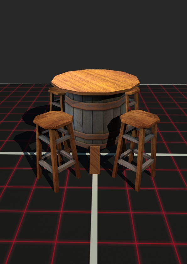 Low Poly Bar Table and Stools