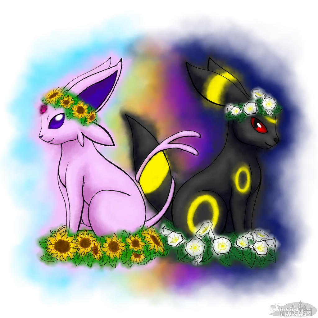 Flower Crown Espeon And Umbreon By