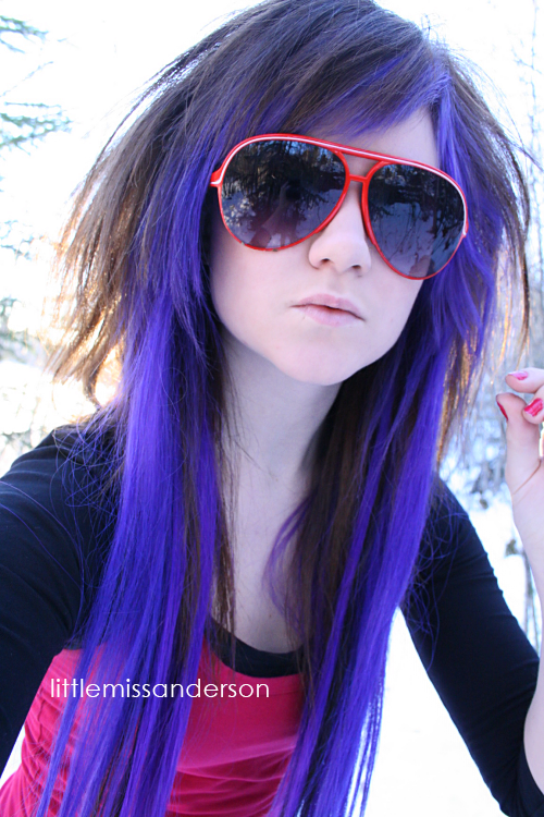 purple hair, red shades