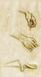three hands on old paper by sethness