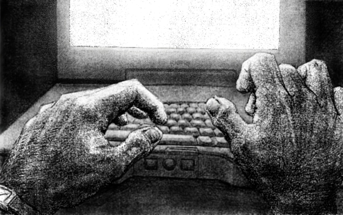 Typing at Night: pencil sketch