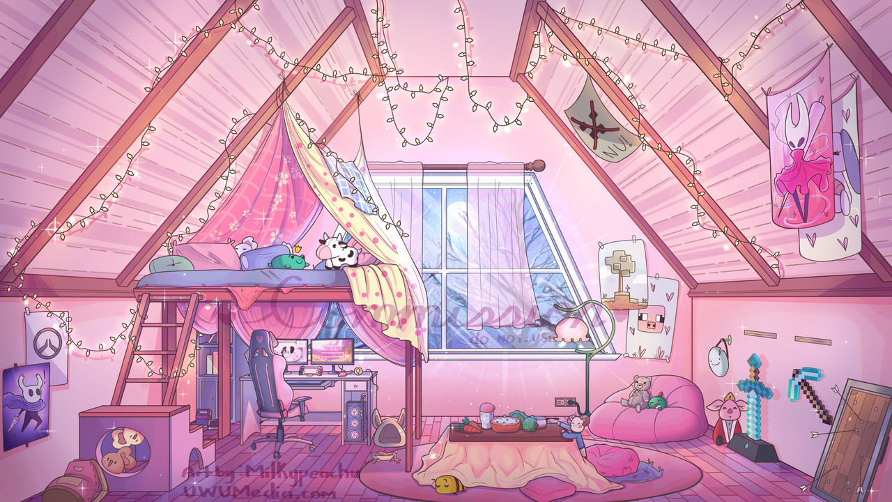 Soft aesthetic bedroom - Background Commission by milkypeachu on DeviantArt