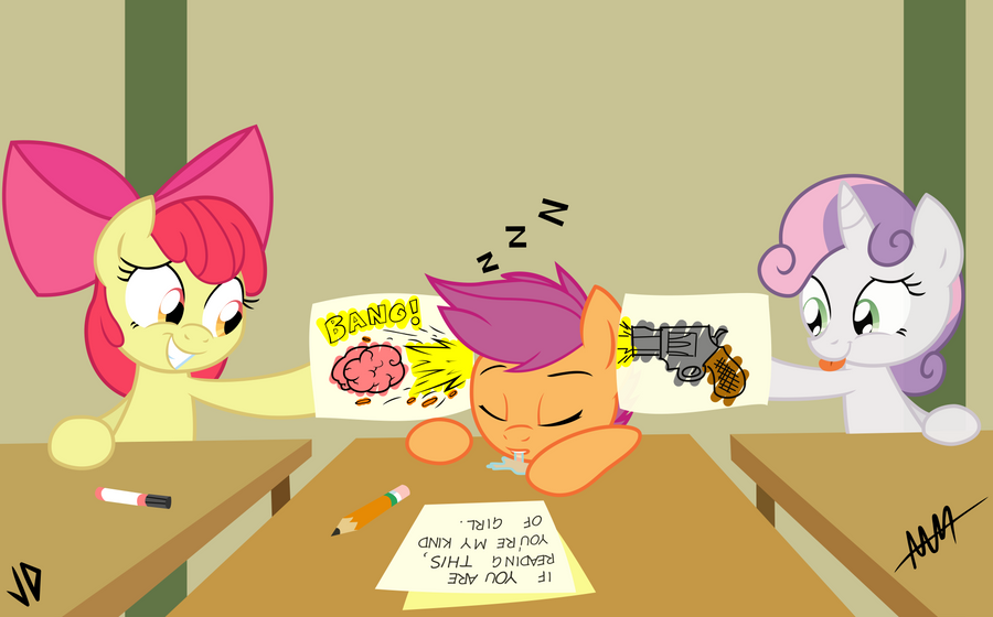 Cutie Mark Crusaders in: Classroom Follies COLORED by Drewdini