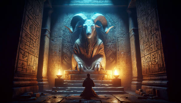 Mystical ritual in ancient horned deity's temple