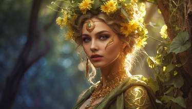 Enchanted Forest Queen Amidst Golden Light