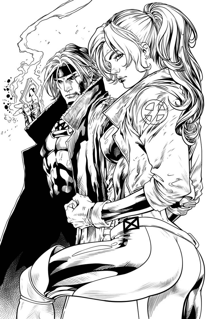 Rogue Ink Drawing Rogue and Gambit Re-Ink. by frostdusk on DeviantArt