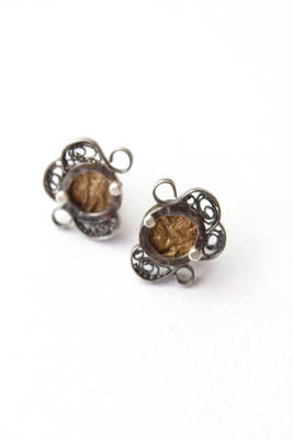 Reticulated Brass and Fine Silver Filigree Earring