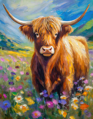 Firefly Impressionist oil painting of a highland c