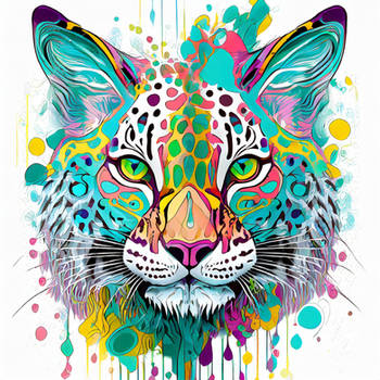 Digital illustration of a colorful BOBCAT FACE