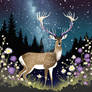 VECTOR DEER standing behind wild flowers