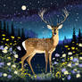 VECTOR DEER standing behind wild flowers