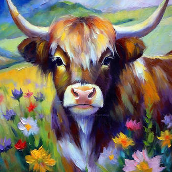 Pretty Cow With Flowers Wall Art