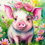 Cutest Piglet With Flowers