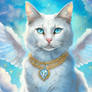 Angel Cat With Blue Jewel Collar