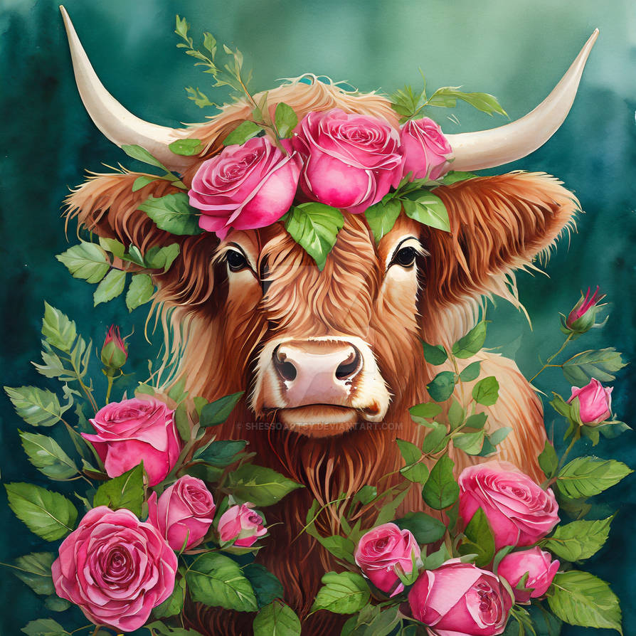 Cow Wearing Roses HIGLAND COW WITH PINK ROSES by SHEsSoArtsy on DeviantArt