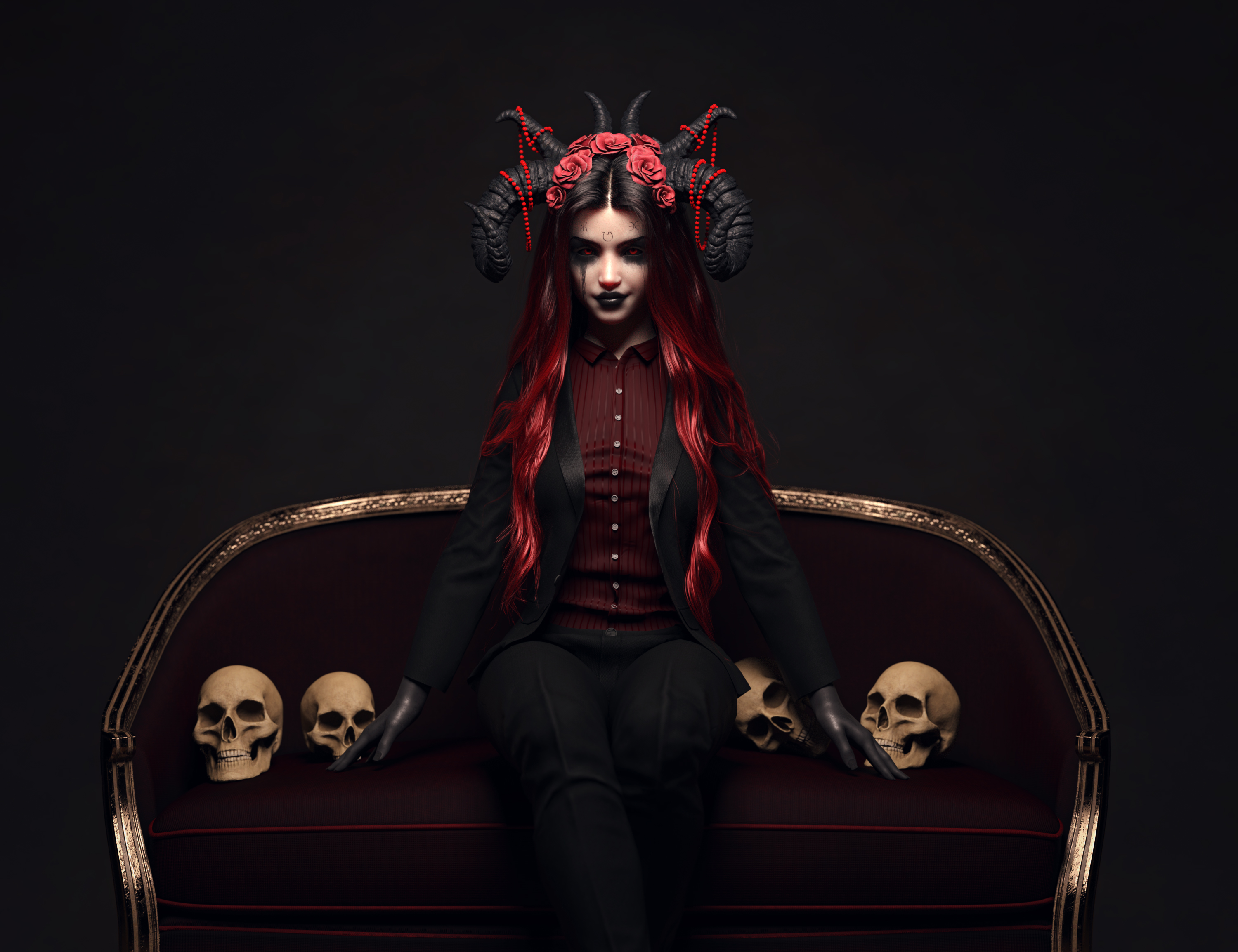 Mylouistopheles red couch portrait