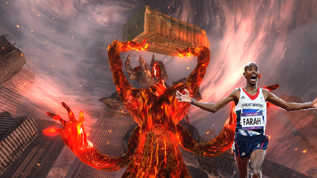 Mo Farah running away from Iblis