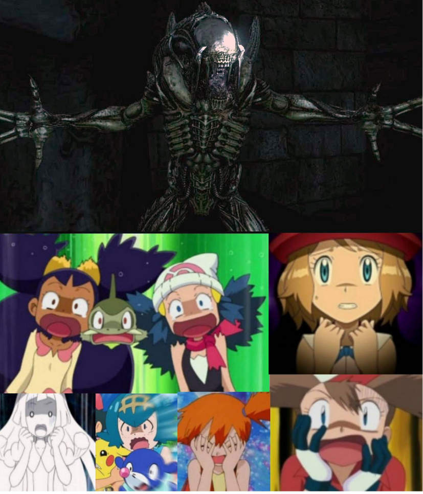 Preadlien Abomination Scares PokeGirls by Cellbuzer on DeviantArt