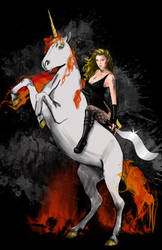 Flaming Unicorn with Rider