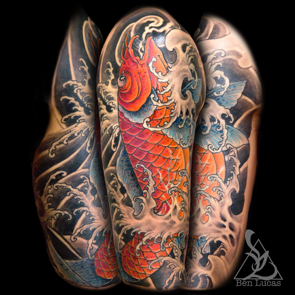 Jumping koi fish half sleeve tattoo by Ben-Lucas on DeviantArt