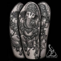 Black-and-Grey-Ganesha-half-sleeve-tattoo-on-upper