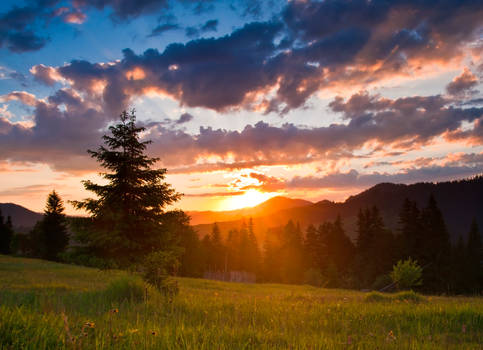 Sunset in mountains