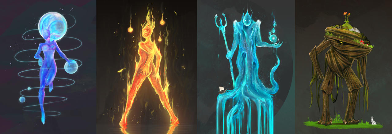 Elementally Elementals: Air, Fire, Water, Earth by DaiSanVisART on DeviantArt