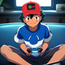 Ash playing video games