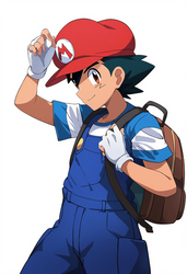 Ash Cosplaying Mario (NovelAI) by AmourNascarLover9225