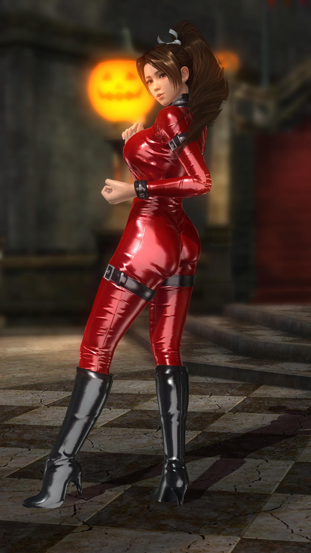 Mai Leather Catsuit Red 033