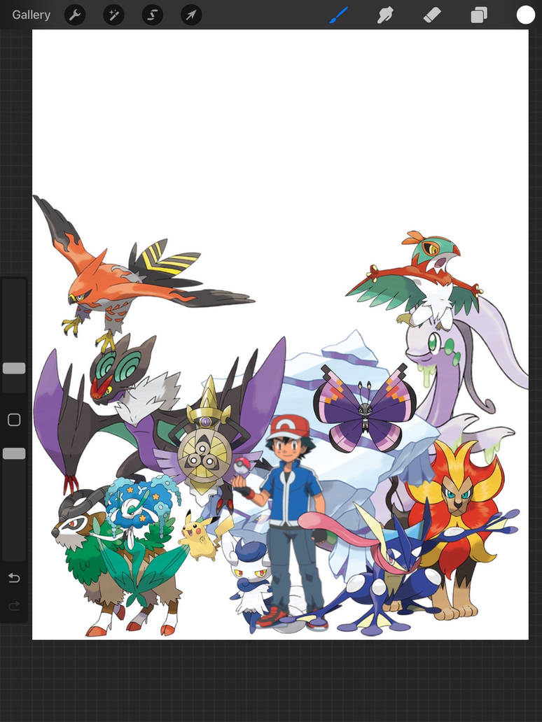 Ash Kalos team, with Pikachu by Speeder152 on DeviantArt