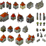 Medieval Houses Isometric Map Elements