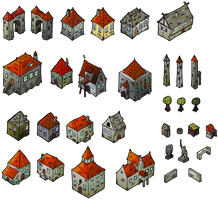 Medieval Houses Isometric Map Elements