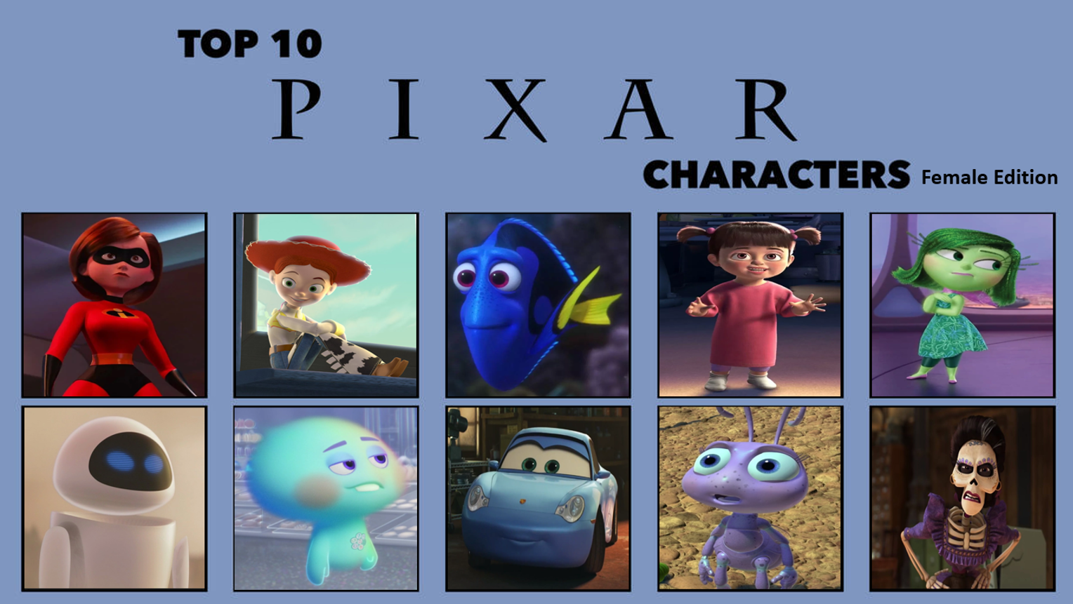 Top 10 Pixar Female Characters By Media1055 On Deviantart Top 10 Pixar Female Characters By Media1055 On Deviantart