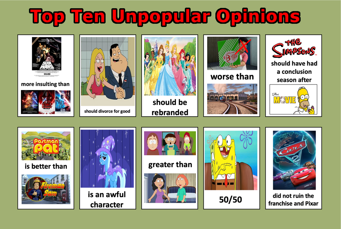 Top 10 Unpopular Opinions by Media201055 on DeviantArt