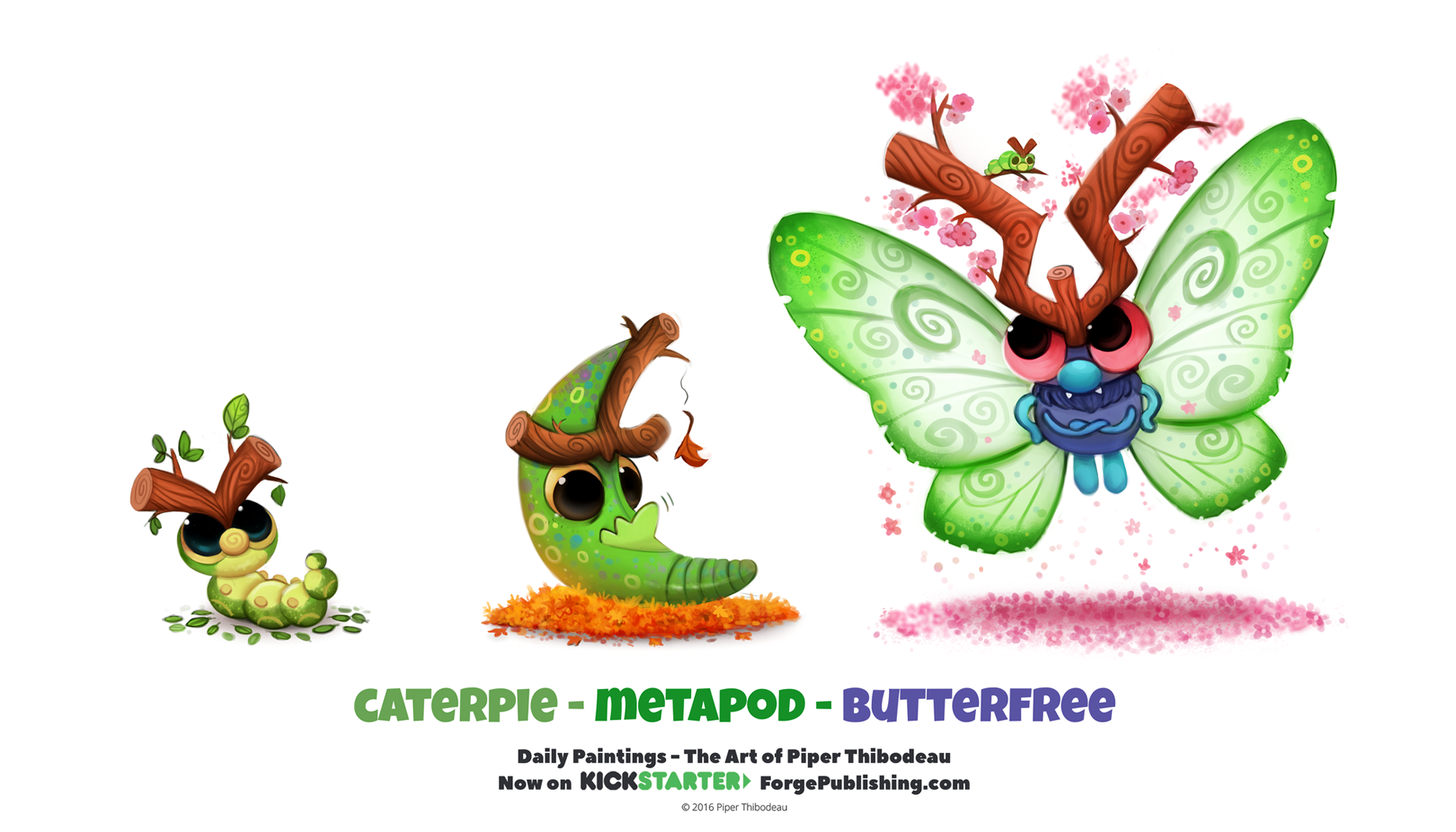 Daily 1325. Caterpie/ Metapod/ Butterfree