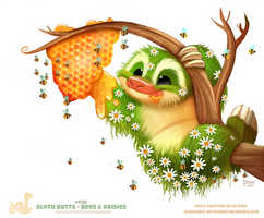 Daily Paint 1756# Sloth Butts - Bees and Daisies