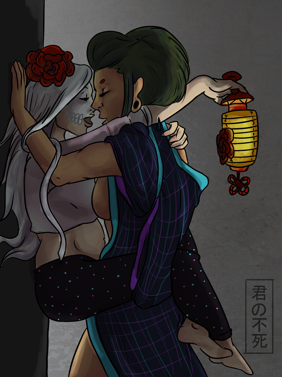 Haruko kissing by peony lantern