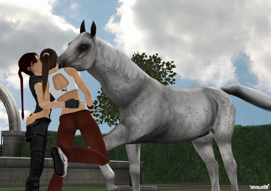 Horse her lara and Lara croft