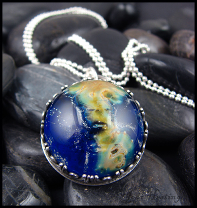 Glass cabochon and Sterling silver pendant