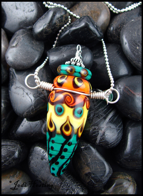 Fire Lily - Lampwork Glass Bottle Pendant