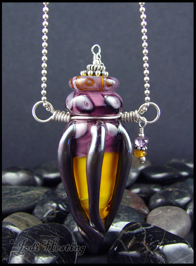 Corona Chrome - Lampwork Glass Bottle Pendant