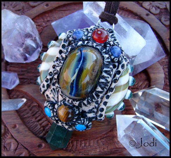 Glass and Clay Talisman Pendant Keeper of the Keys