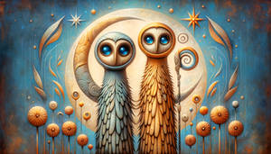 Owl Duo in Celestial Scene