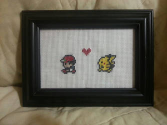 Cross Stitch Ash and Pikachu