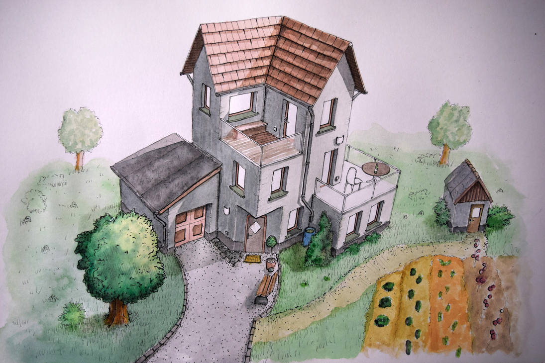 Haus in Aquarell - House with watercolor by StampferAlex
